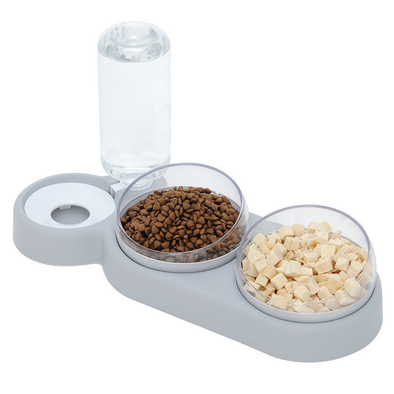 Dry & Wet Separated Automatic Pet Feeder With Double Bowl & Raised Drinking Stand