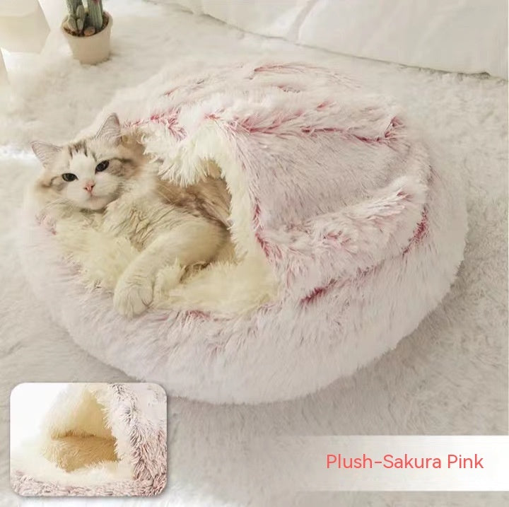 2-In-1 Soft & Warm Plushy Winter Round Pets Bed House