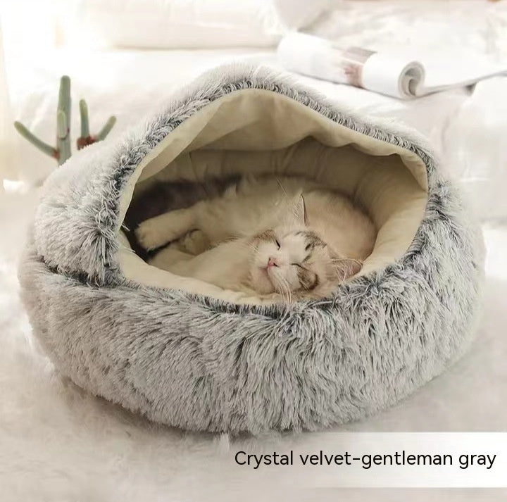 2-In-1 Soft & Warm Plushy Winter Round Pets Bed House