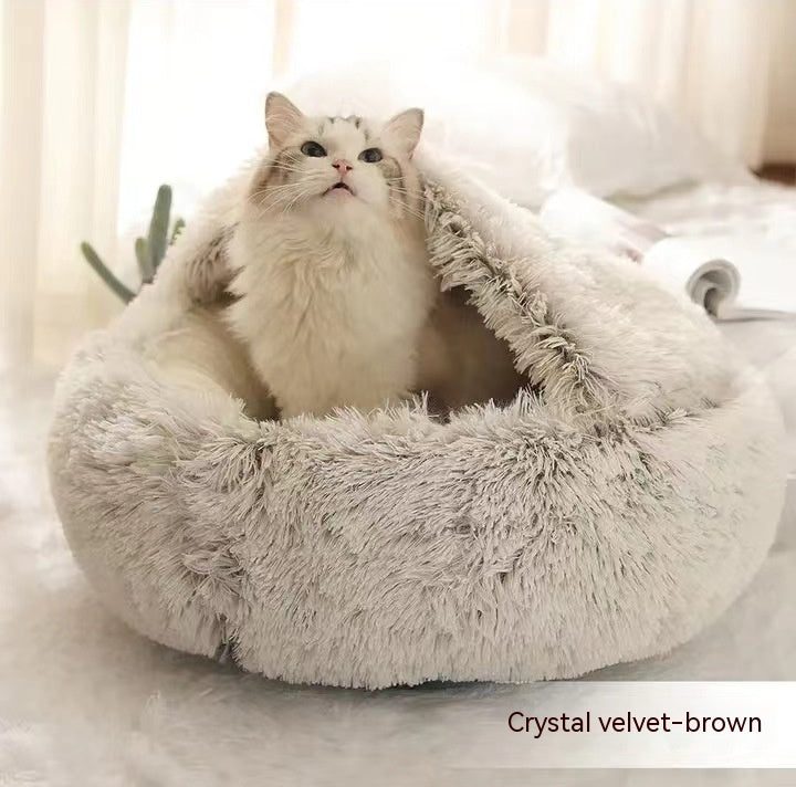 2-In-1 Soft & Warm Plushy Winter Round Pets Bed House