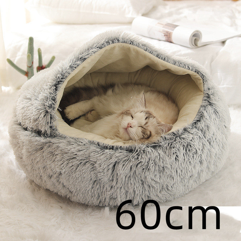 2-In-1 Soft & Warm Plushy Winter Round Pets Bed House