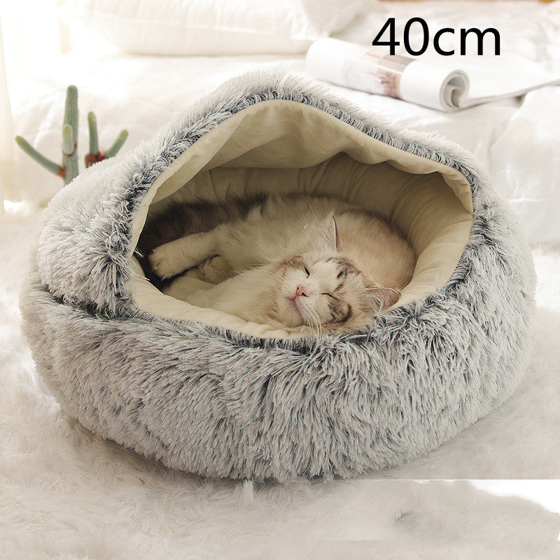 2-In-1 Soft & Warm Plushy Winter Round Pets Bed House