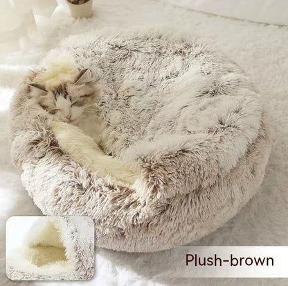 2-In-1 Soft & Warm Plushy Winter Round Pets Bed House